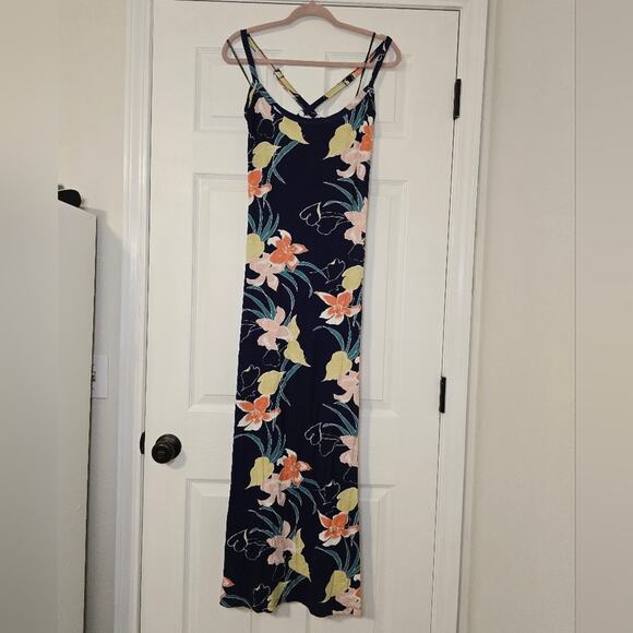 Volcom Dresses & Skirts - Volcom Cabananana Tropical Floral Maxi Dress Navy Racerback XL/12